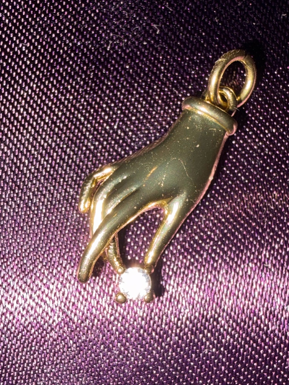 Gold Hand Pendant Charm with CZ Diamond Necklace Piece